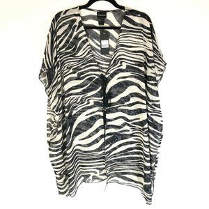 Cover2Cover Womens Swim Cover Up Robe Sheer Zebra Striped Black White Size S
